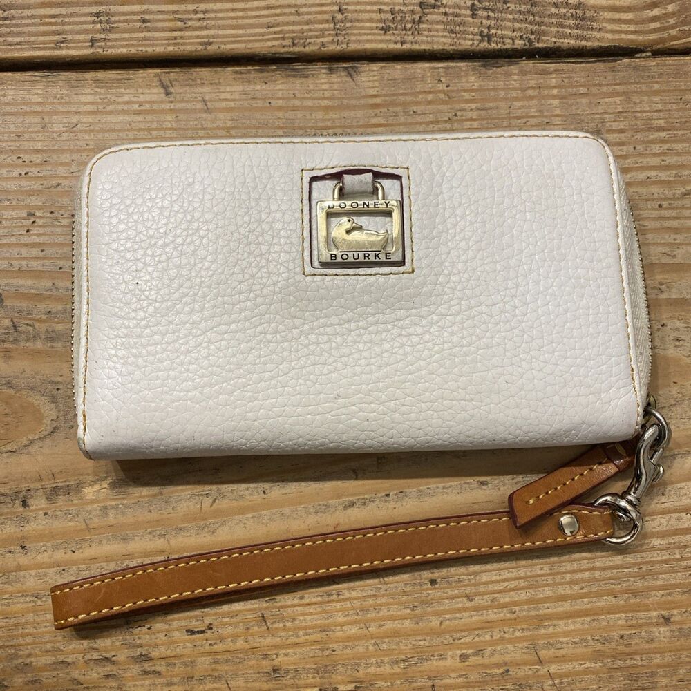 Dooney & Bourke Women's Zip-Around Wristlet Wallet w/ Strap, White Brown
